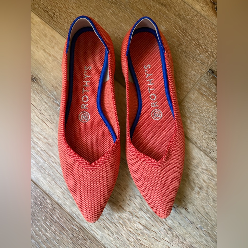 Rothy’s The Point Flats – Women’s Size 7 – Coral/Orange & Blue